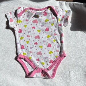 Pink Trim Heart-Print Baby One-Piece Bodysuit